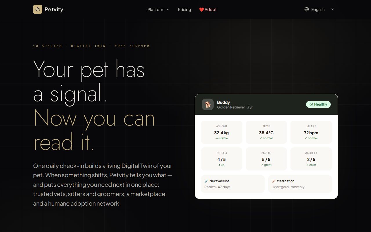 Petvity — screenshot of petvity.orangecat.ch