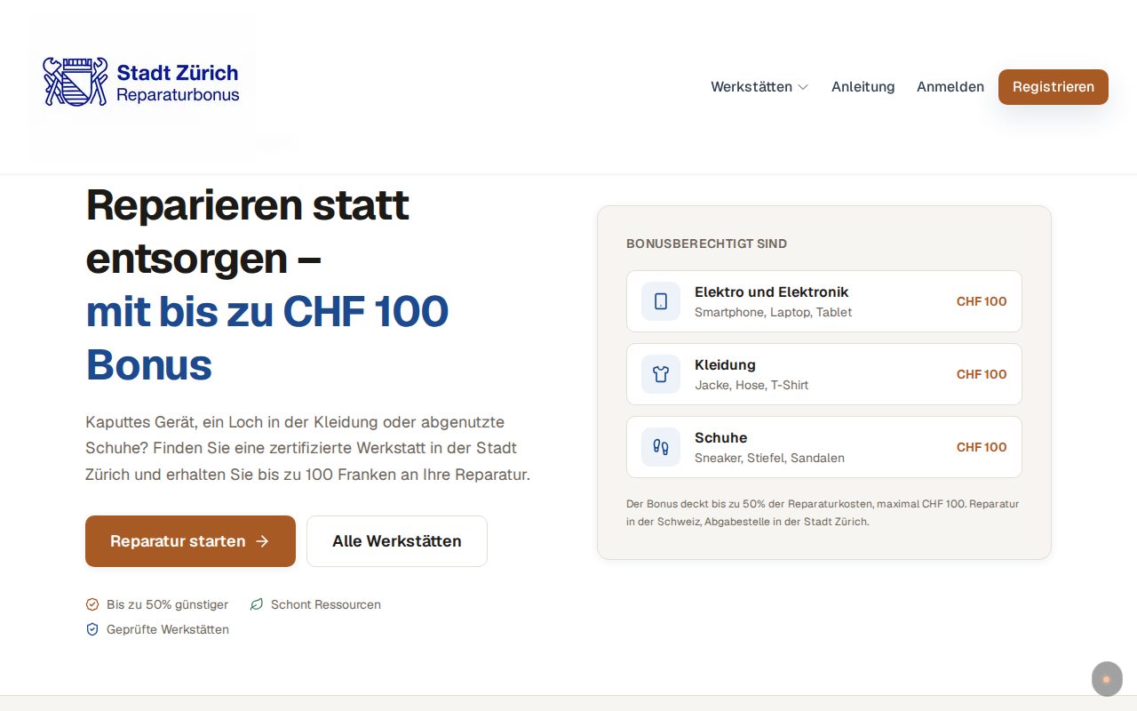 Reparaturbonus — screenshot of reparaturbonus.orangecat.ch